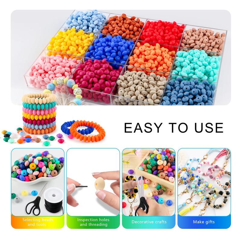 12mm Silicone Bead (100pcs), Colorful DIY Bead for Necklace & Bracelet Making, Easy to Use, Wide Applicable DIY Jewelry Making Supplies, Birthday Gifts, Christmas Gift