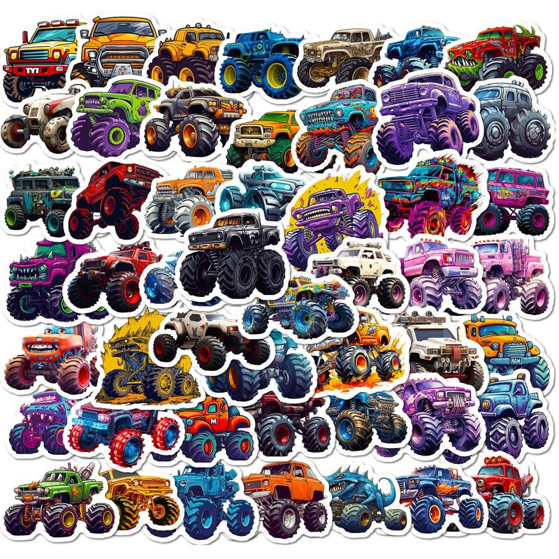 50pcs Cartoon Monster Truck Pattern Graffiti Sticker Set, Waterproof Decoration For DIY