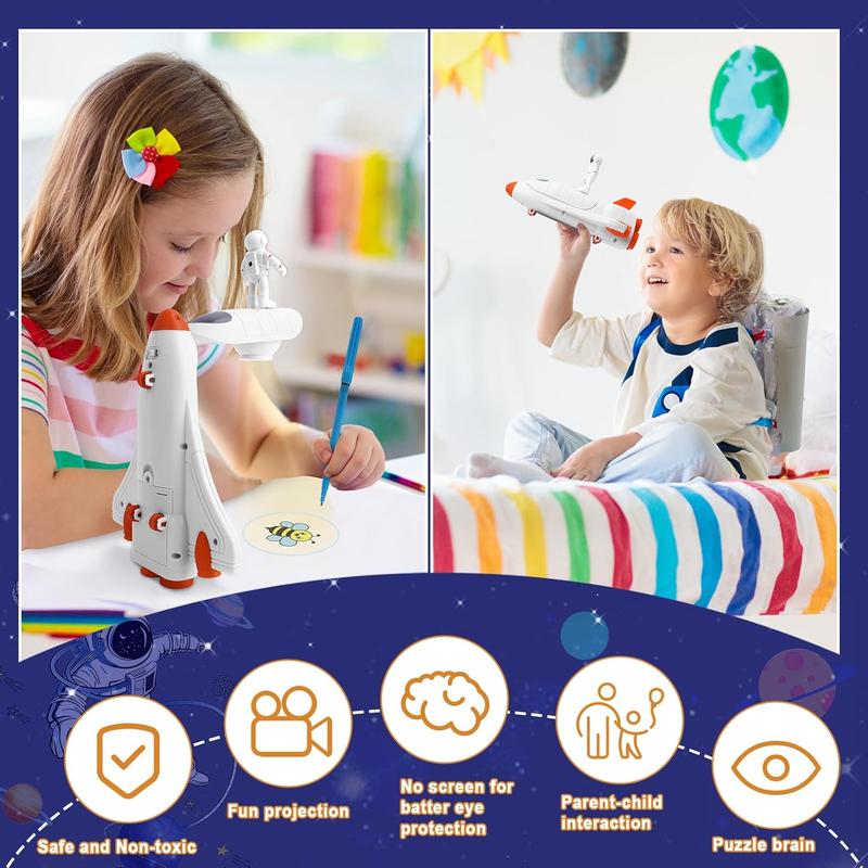 CS COSDDI Drawing Projector for Kids, Projection Drawing Board Kids,Space Shuttle Drawing Projector for Kids with Rocket Ship Toys for Kids,Kids Drawing Projector with 66 Patterns