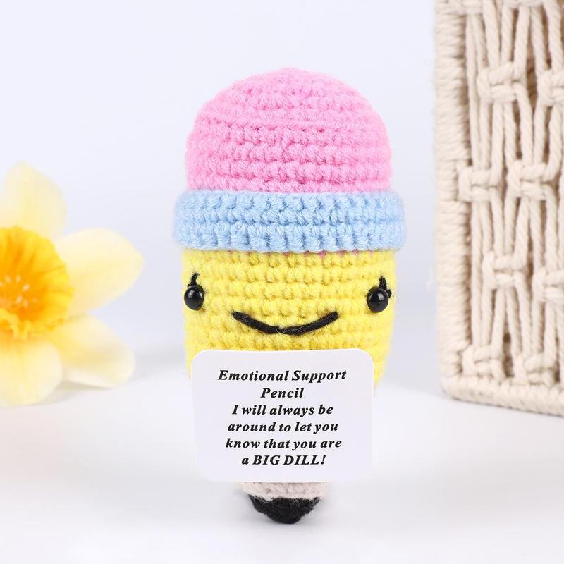 Cartoon Pencil Design Crochet Ornament, 1 Count Cute Pencil Design Plushie, Creative Decoration Craft, Desk Decorations for Home Office School