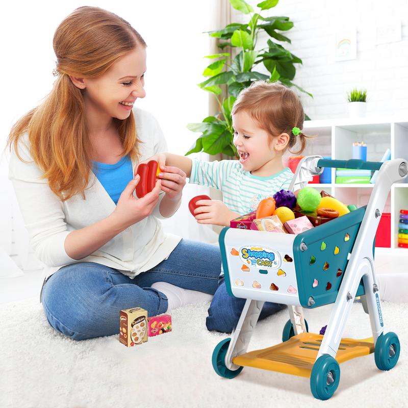 Shopping Cart with Pretend Food, 26 Pcs Toy Series