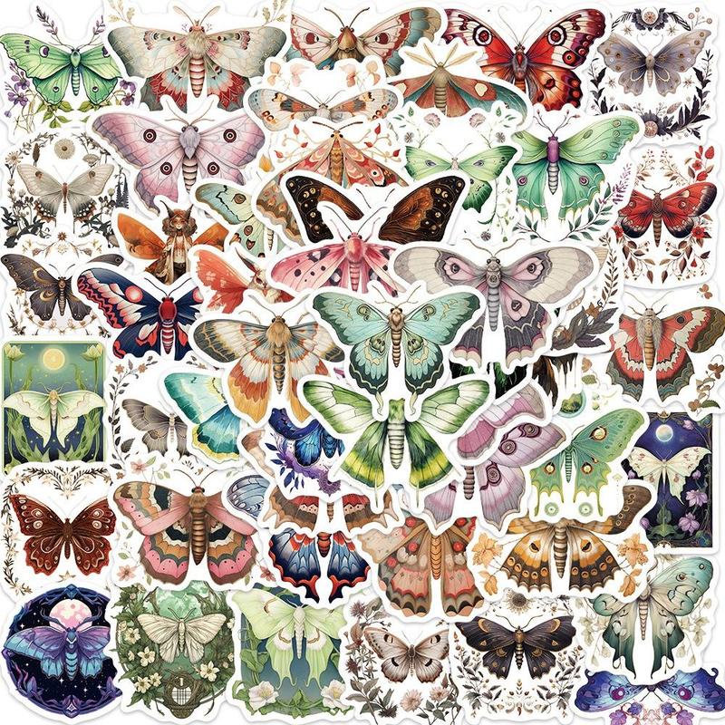 Cartoon Moth Pattern Sticker (50pcs), Waterproof Decorative Sticker, DIY Creative Sticker for Toy Water Bottle Luggage Skateboard Journal Scrapbook Gift Wrapping, Home Essentials