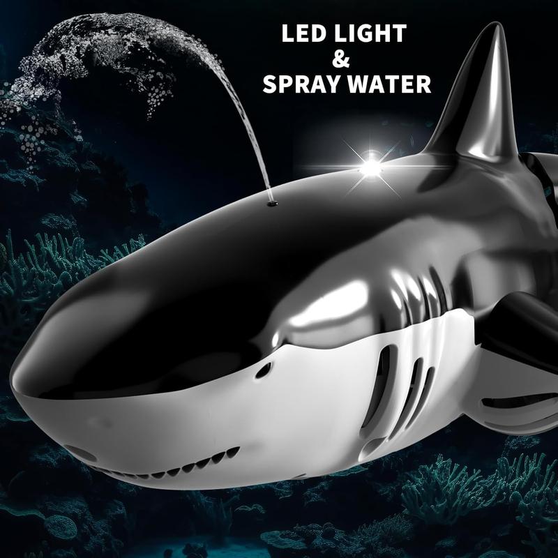 2.4Ghz Remote Control Shark Toys for Boys Kids, 1:18 Scale High Simulation Shark for Pool, Electric RC Shark Fish Toys with Light & Spray Water Function for 4 5 6 7 8 9 Year olds Kid Boys Girls