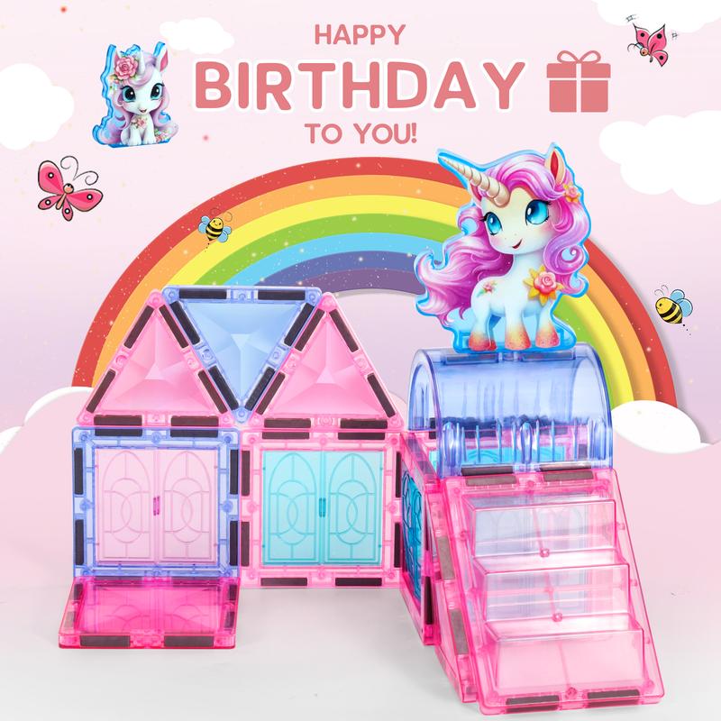 Unicorn Toys for Girls Age 4-6,Magnetic Tiles for Toddlers 3+,Kids Magnet Building Blocks,2024 Coolest Christmas Birthday Gifts for Girls.