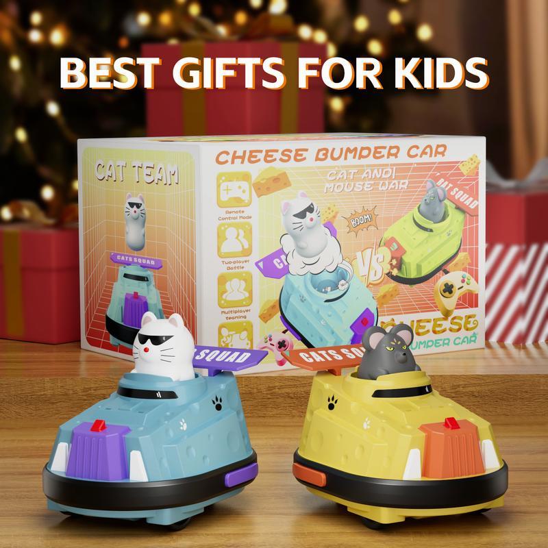 Toys for Boys Girls Christmas Gift, A Pair CHEESE BUMPER CAR,RC Ejecting Bumper Car for Kids, Cat and Rat War Remote Control Car,2.4GHz Rechargeable RC Race Car