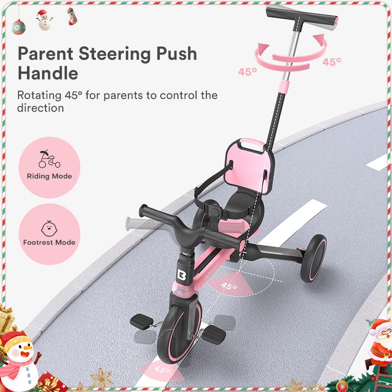 Besrey 5-in-1 Kid Tricycle Steering handle Balance training Removable pedals With sunshade