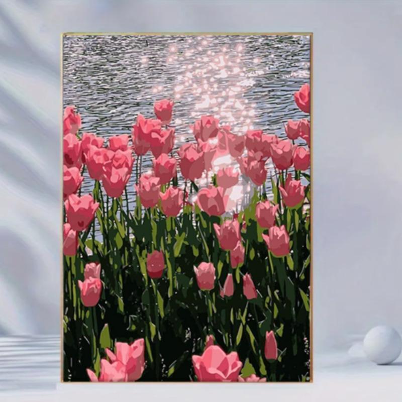 Tulip Garden Pattern Diamond Painting Kit, Flower Pattern DIY Diamond Painting without Frame, DIY Decor Painting for Bedroom Living Room Office