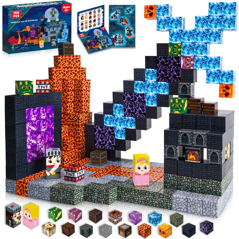 Magnetic Blocks - 150PCS Build Magnet Dark Mechanical Guardian Castle World - Magnetic Toys for Montessori Toddler Christmas Birthday Gifts - magnet blocks