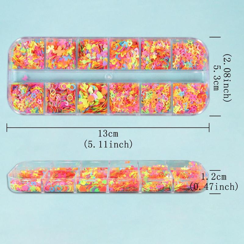 DIY 12 Grid Glitter Nail Decorations, Mixed Color & Shape Nail Art Decoration, DIY Materials for Nail Art Decoration & Jewelry Making