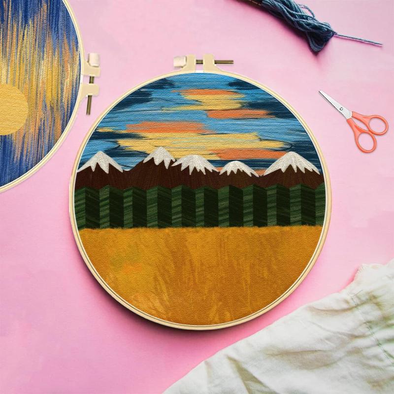 Landscape Pattern DIY Embroidery Kit, 1 Set DIY Embroidery Set with Random Color Tool & Instructions, Embroidery Supplies for Beginners [Package List As Picture Shown]