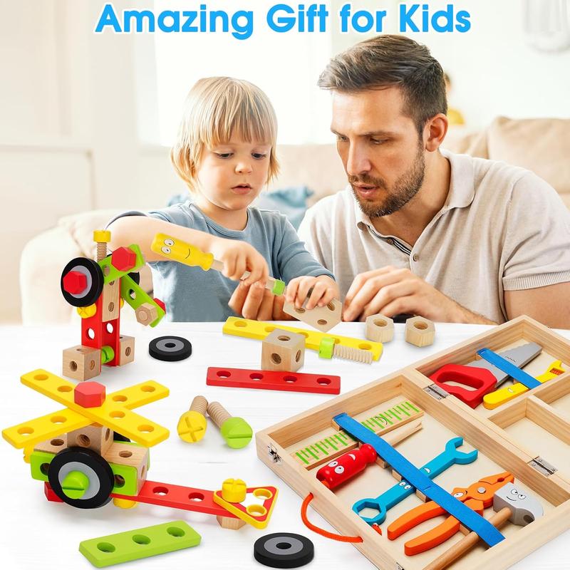 Christmas gift for kids Kids Tool Set Toy, Stem Montessori Toys for 3 4 5 Years Old Boy Girl, 43 Pcs Wooden Toddler Tool Kits Inc Box, Learning Educational Construction Toy, Birthday for Kids