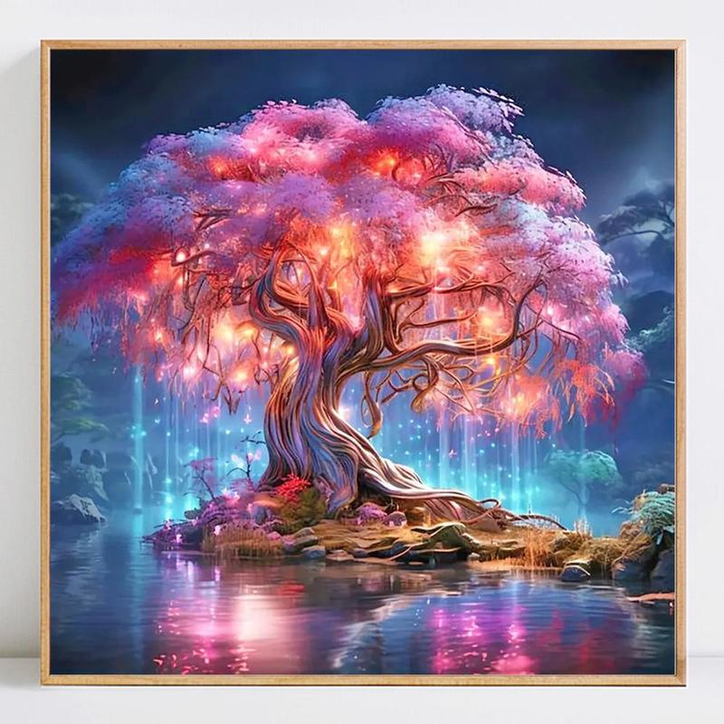 DIY Diamond Arts Colorful Painting Kit, Landscape Tree Pattern Diamond Arts Colorful Painting without Frame, Handmade Craft Wall Art Decoration