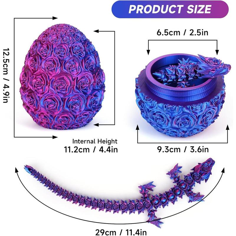 3D Printed Rose Dragon Egg, Flower Dragon with Rose Egg, Articulated Crystal Dragon Fidget Toy, Surprise 3D Printer Animals Toy