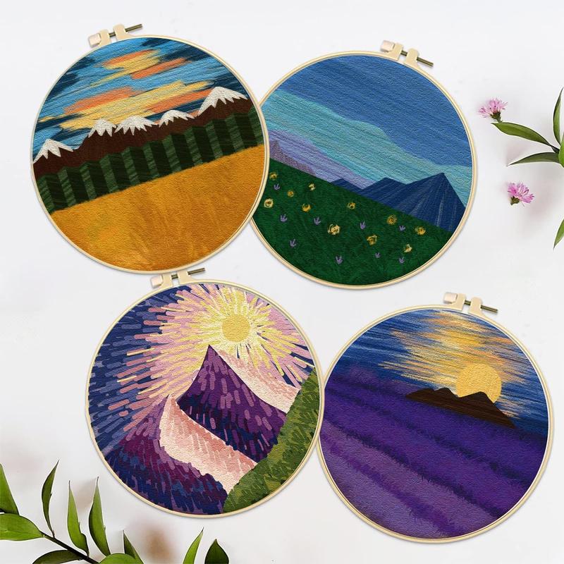 Landscape Pattern DIY Embroidery Kit, 1 Set DIY Embroidery Set with Random Color Tool & Instructions, Embroidery Supplies for Beginners [Package List As Picture Shown]