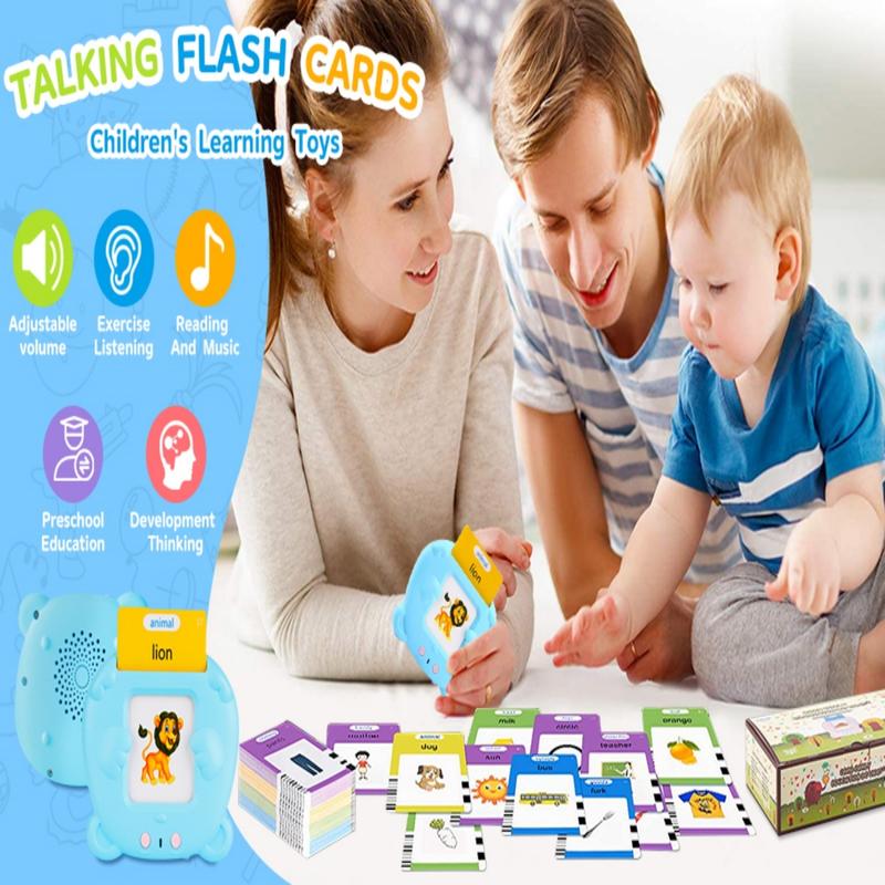 224 510 Words Alphabet Bilingual TalkingFlash Cards for 3-8 Years Toddlers, Pocket Speech Buddy Therapy AutismToyS, Educational Learning InteractiveToy for Boys Girls Kids Gifts Blue