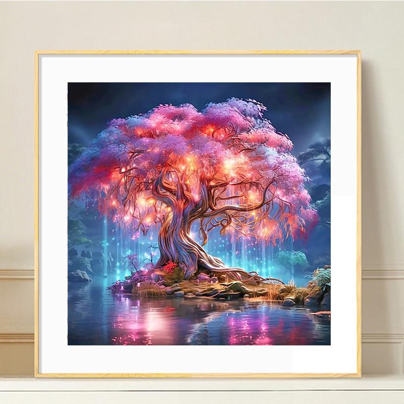 DIY Diamond Arts Colorful Painting Kit, Landscape Tree Pattern Diamond Arts Colorful Painting without Frame, Handmade Craft Wall Art Decoration