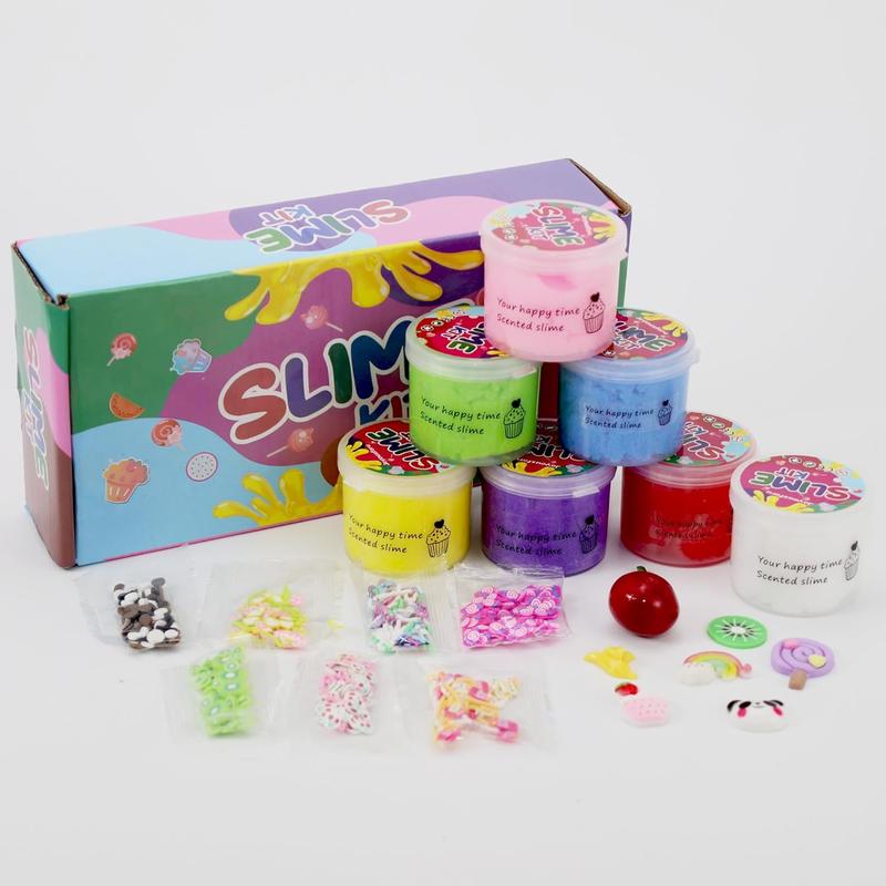 Cloud Slime Kit 7 Pack, Non-Sticky and Super Soft Stress Relief Toy Scented DIY Slime Rainbow Slime for Boys and Girls