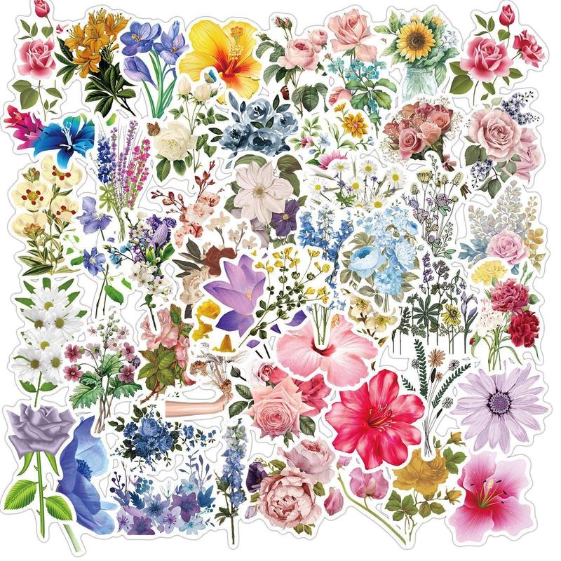 Floral Series Decorative Sticker (50pcs), Scrapbooking & Journal Making Material Paper, DIY Decorative Sticker for Stationery Computer Water Bottle, Gift Wrapping, Home Essentials, School Supplies