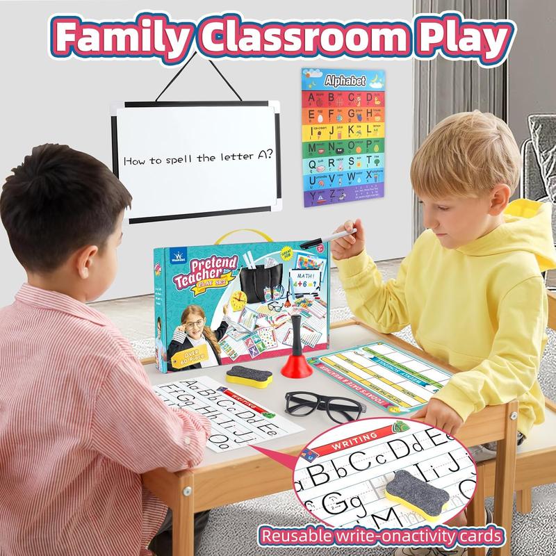 CHRISTMAS GIFT Pretend Play Teacher Set for Kids with Numbers, Bell, Whiteboard, Learning Clock Over 40 Pieces Included, Pretend Set Toys Gift for Kids Age 5 6 7 8