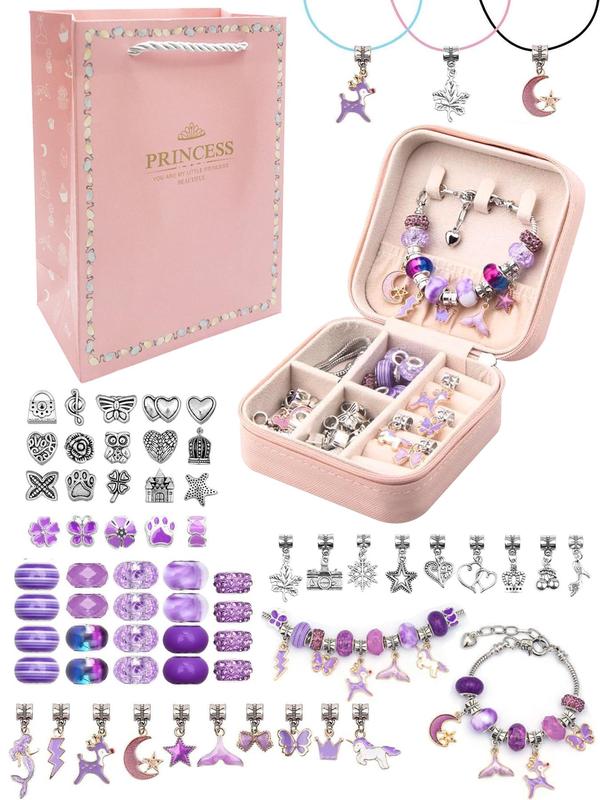 Princess Themed Beads & Charms & Accessories Set, Cute Colorblock Beads for Bracelet Making, DIY Jewelry Making Kit for Teenager