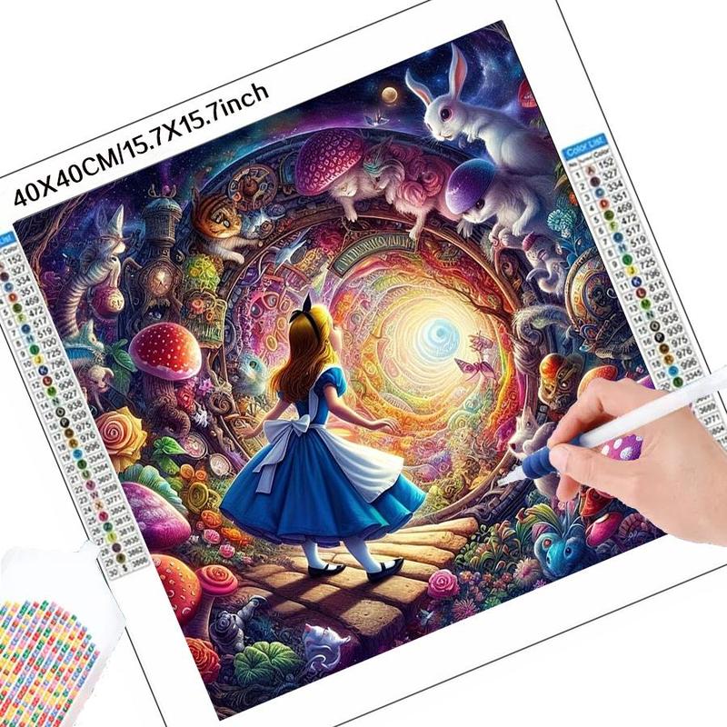 5D DIY Diamond Arts Colorful Painting Kit, Alice Wonderland Pattern Diamond Decorative Pictures without Frame, Handmade Art Crafts for Home Decor