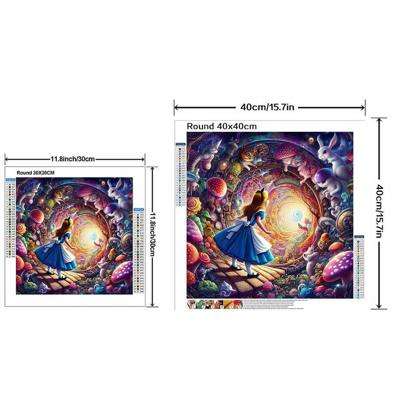 5D DIY Diamond Arts Colorful Painting Kit, Alice Wonderland Pattern Diamond Decorative Pictures without Frame, Handmade Art Crafts for Home Decor