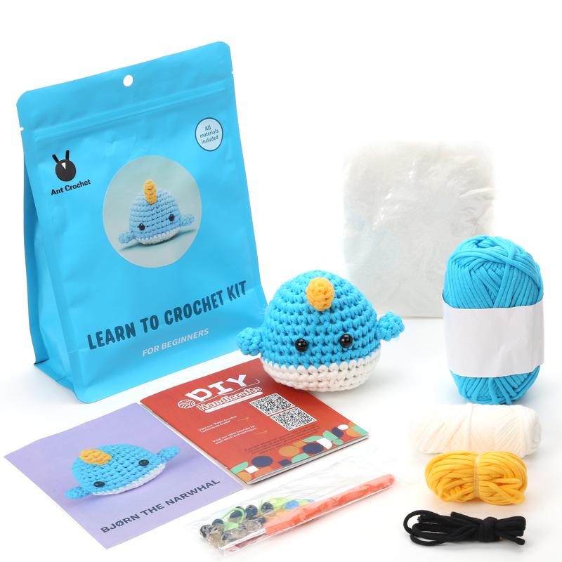 Crochet Kit for Beginners, Narwhal Crochet Kit, Include Easy Knitting Soft Yarn, With Step-by-Step Video Tutorial, Beginner Crochet Kit for Adults and Kids, Holiday Birthday Gift for Adults and Kids, Crochet Fashion ideas, Diy Crochet