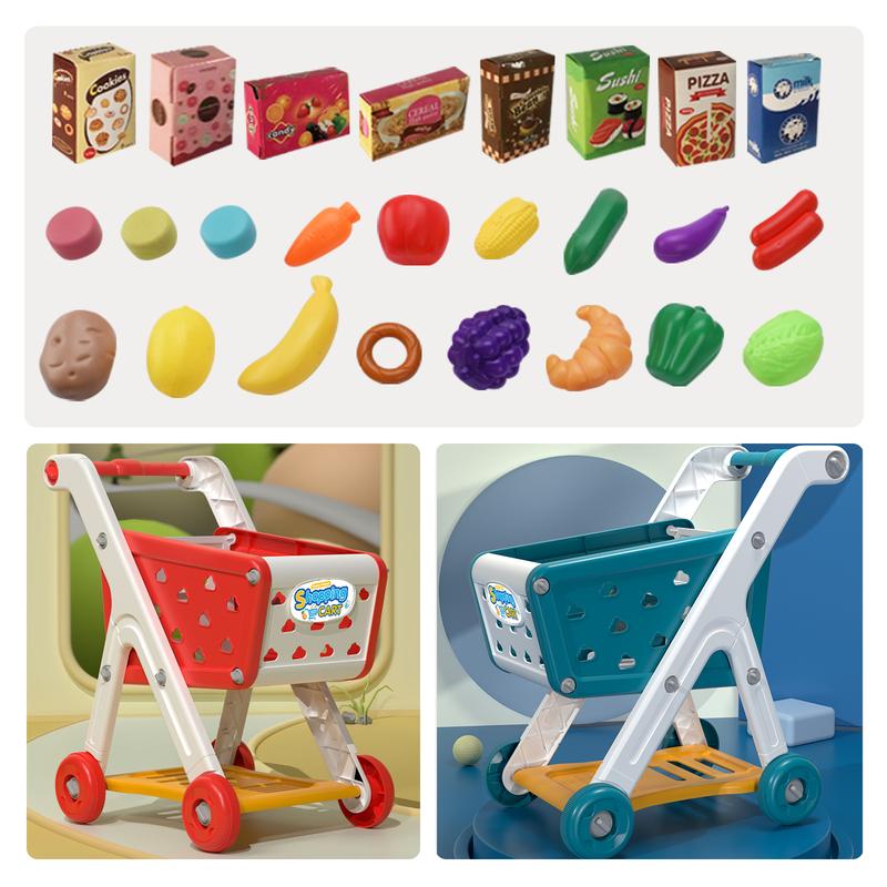 Shopping Cart with Pretend Food, 26 Pcs Toy Series