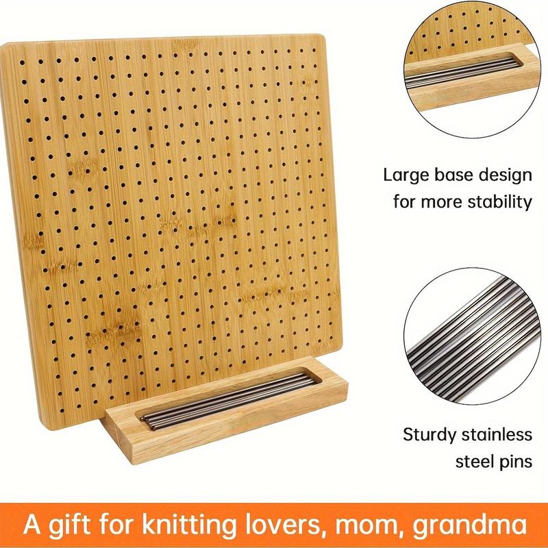 Crochet Blocking Board Set, 1 Set Including 1 Count Bamboo Blocking Board, 1 Count Bamboo Blocking Board Stand and 15pcs Stainless Steel Pins, Gifts for Crocheters, Gifts for Girlfriend, Summer for Gift