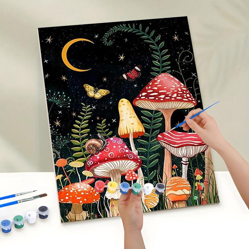 Mushroom Pattern DIY Painting By Numbers Kit, 1 Set DIY Paint By Numbers Kit, DIY Wall Art Painting for Home Bedroom Living Room Decor