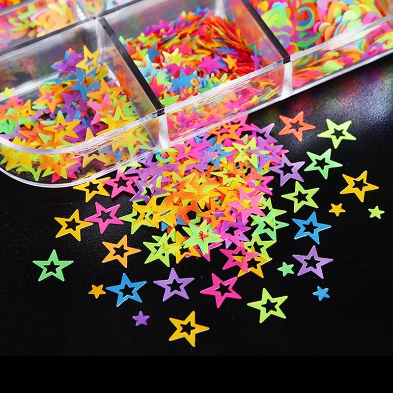 DIY 12 Grid Glitter Nail Decorations, Mixed Color & Shape Nail Art Decoration, DIY Materials for Nail Art Decoration & Jewelry Making