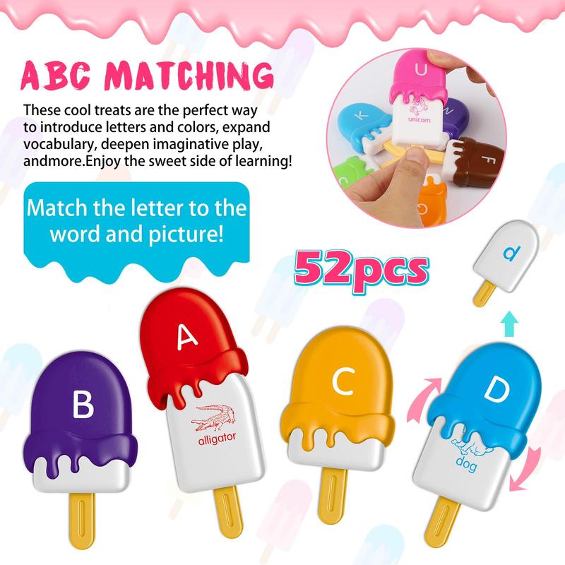 Ice Cream Shaped Alphabet Letters Matching Toy, 52pcs set Counting Toy, Learning Toy for Boys Girls, Fine Motor Skills Toys