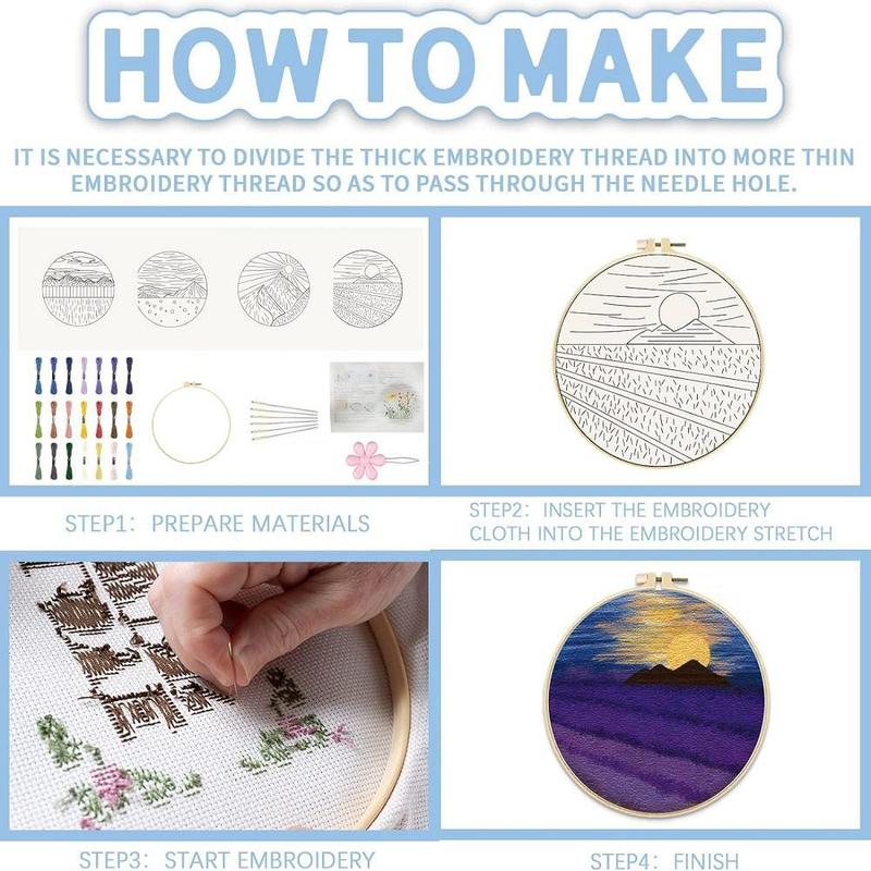 Landscape Pattern DIY Embroidery Kit, 1 Set DIY Embroidery Set with Random Color Tool & Instructions, Embroidery Supplies for Beginners [Package List As Picture Shown]