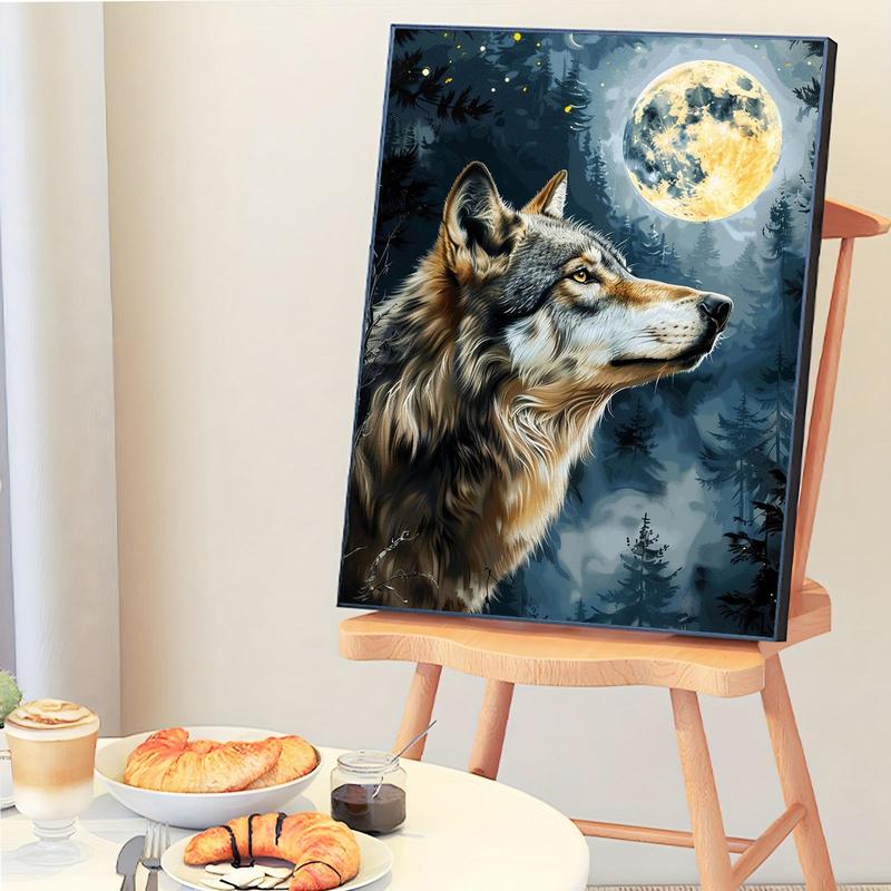 Wolf Pattern DIY Painting By Numbers Kit without Frame, 1 Set Frameless Paint by Number Kit for Beginner, Wall Art Decoration for Living Room Bedroom