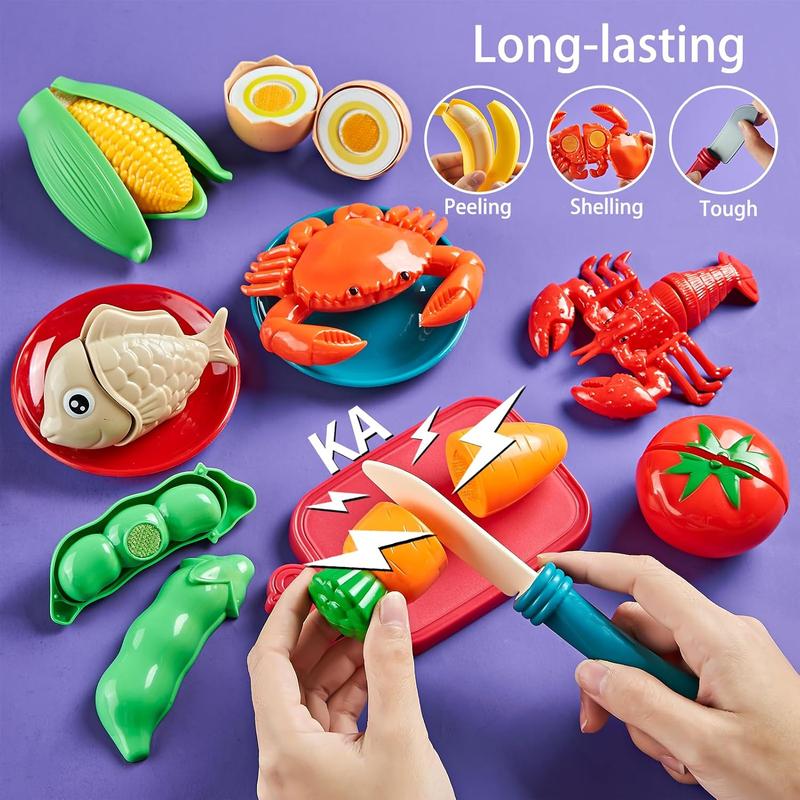 Christmas gift 78-Piece Pretend Play Food Set for Kids – Toy Food with Storage Bag, Veggies, Fruits, Pizza Toy, and Play Kitchen Accessories