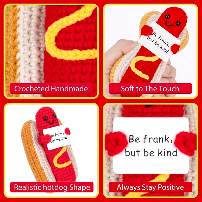 Funny Positive Hot Dog, Emotional Support Hot Dog, Cute Crochet Potato Partner Toy with Positive Card Cheer Up Funny Gag Gifts(Hot Dog)