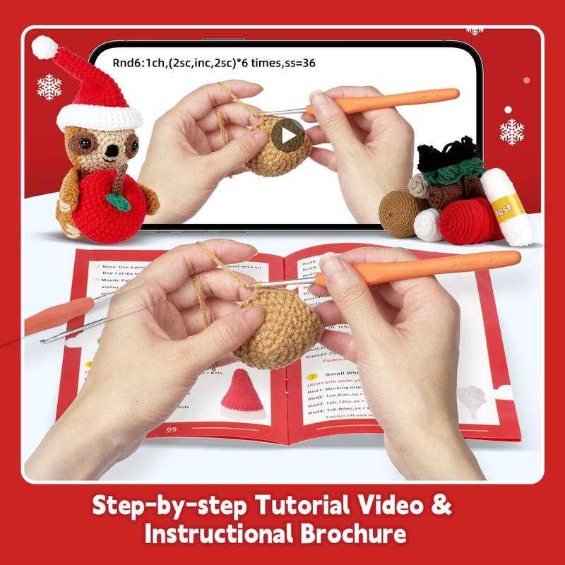 Sloth Design Crochet Kit, 1 Set Cute Crochet Starter Kit with Step-by-step English Video Tutorials, DIY Handmade Lover Starter Kit