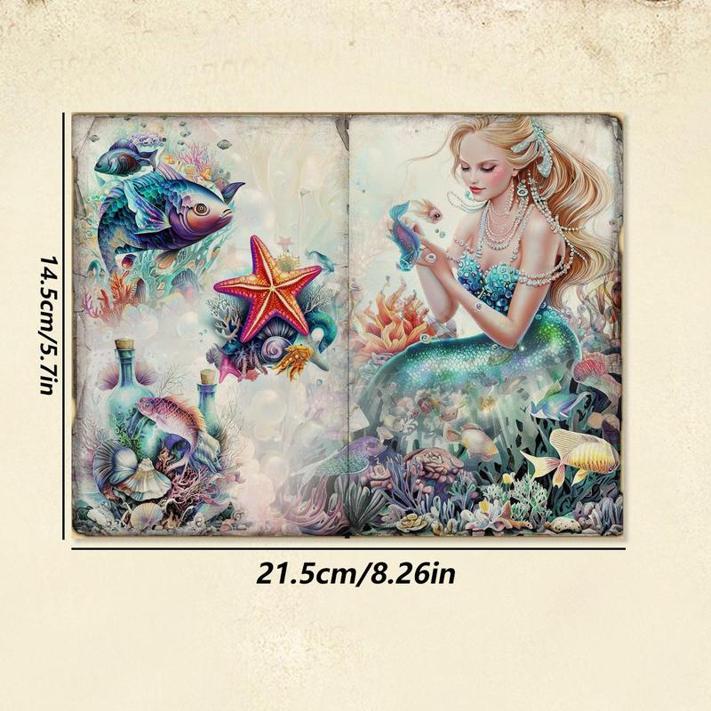 16 Sheets Set Cartoon Mermaid World Pattern Material Paper, Multi-purpose Non-adhesive Collage Material Paper For DIY Craft, Scrapbooking & Journaling, Gift Wrapping Decor Paper