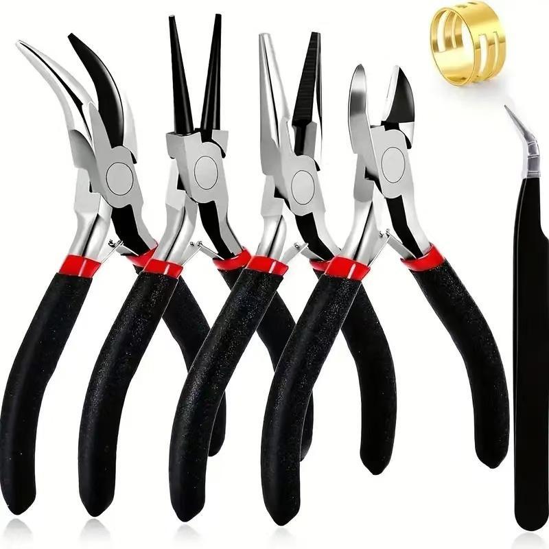 Professional Jewelry Making Tool Set, 1 Set Essential Beading & Jewelry Making Tools & Accessories for Crafting and DIY Projects, Includes Flat, Round, Needle, Curved & Diagonal Nose Pliers, Ring Opener & Tweezers