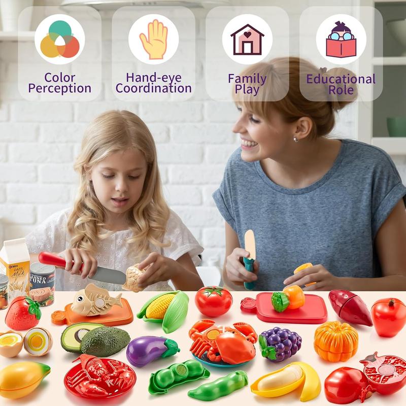 Christmas gift 78-Piece Pretend Play Food Set for Kids – Toy Food with Storage Bag, Veggies, Fruits, Pizza Toy, and Play Kitchen Accessories