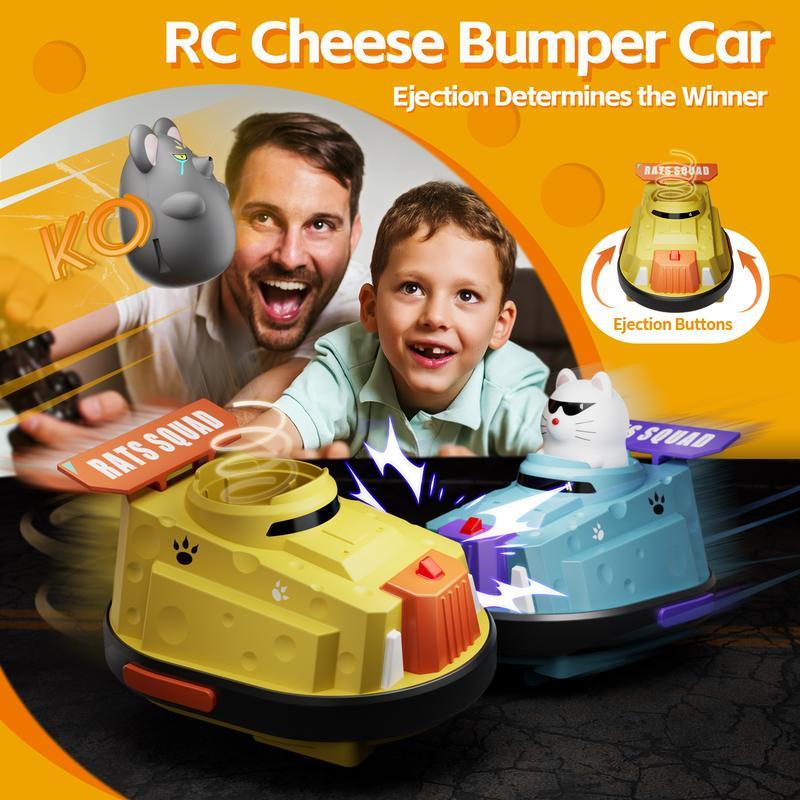 Toys for Boys Girls Christmas Gift, A Pair CHEESE BUMPER CAR,RC Ejecting Bumper Car for Kids, Cat and Rat War Remote Control Car,2.4GHz Rechargeable RC Race Car