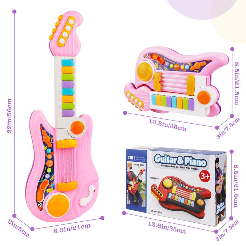 Musical Toys Kids Guitar 2 in 1 Musical Instruments for Kids Piano Toddler Toy Guitar with Strap Electric Guitar Music Toys for 3-6 Year Old Boys Girls Gifts