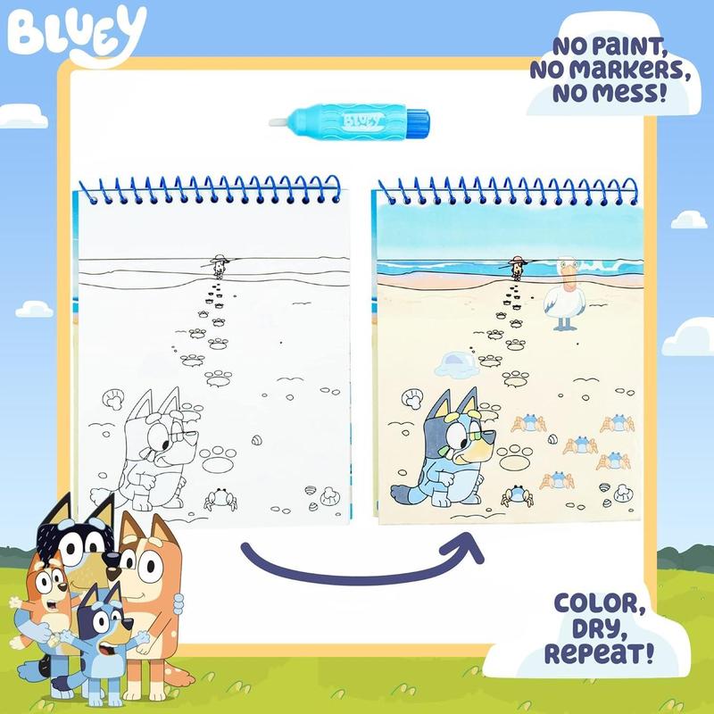 Horizon Group USA Bluey Aqua Art - Reusable Water Reveal Activity Pages With Water Pen for No-Mess Drawing and Coloring