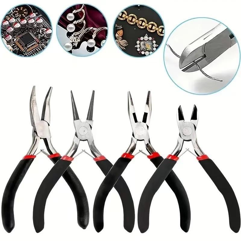 Professional Jewelry Making Tool Set, 1 Set Essential Beading & Jewelry Making Tools & Accessories for Crafting and DIY Projects, Includes Flat, Round, Needle, Curved & Diagonal Nose Pliers, Ring Opener & Tweezers