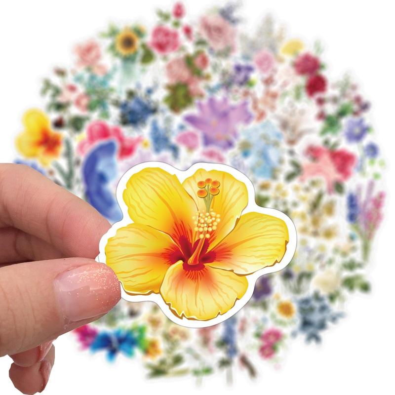 Floral Series Decorative Sticker (50pcs), Scrapbooking & Journal Making Material Paper, DIY Decorative Sticker for Stationery Computer Water Bottle, Gift Wrapping, Home Essentials, School Supplies