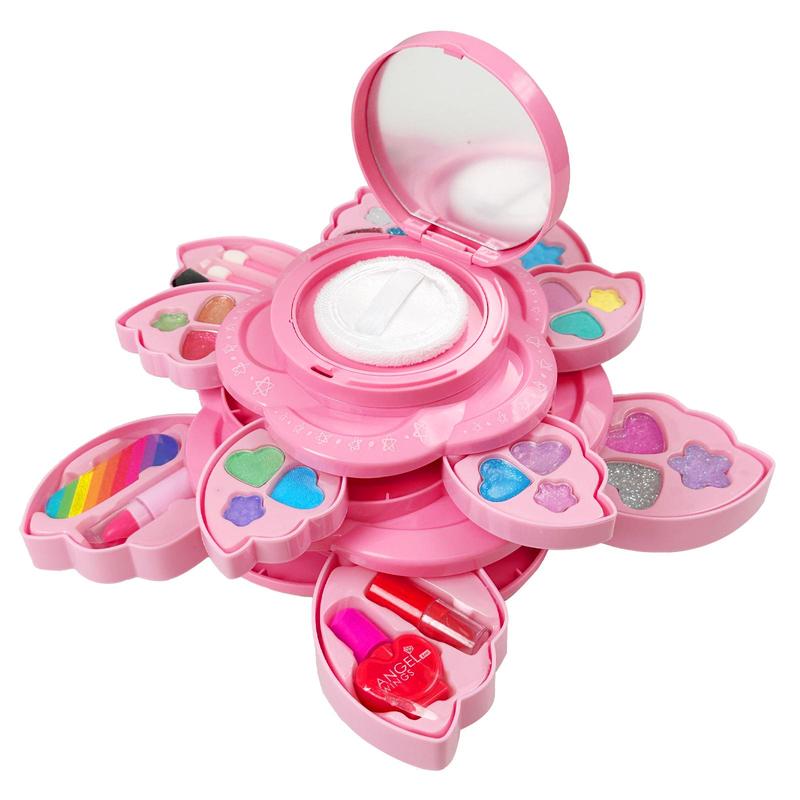 Magic Pink Petal-Shaped Makeup Box for children aged 3, 4, 5, 6 + Children's Makeup Tools