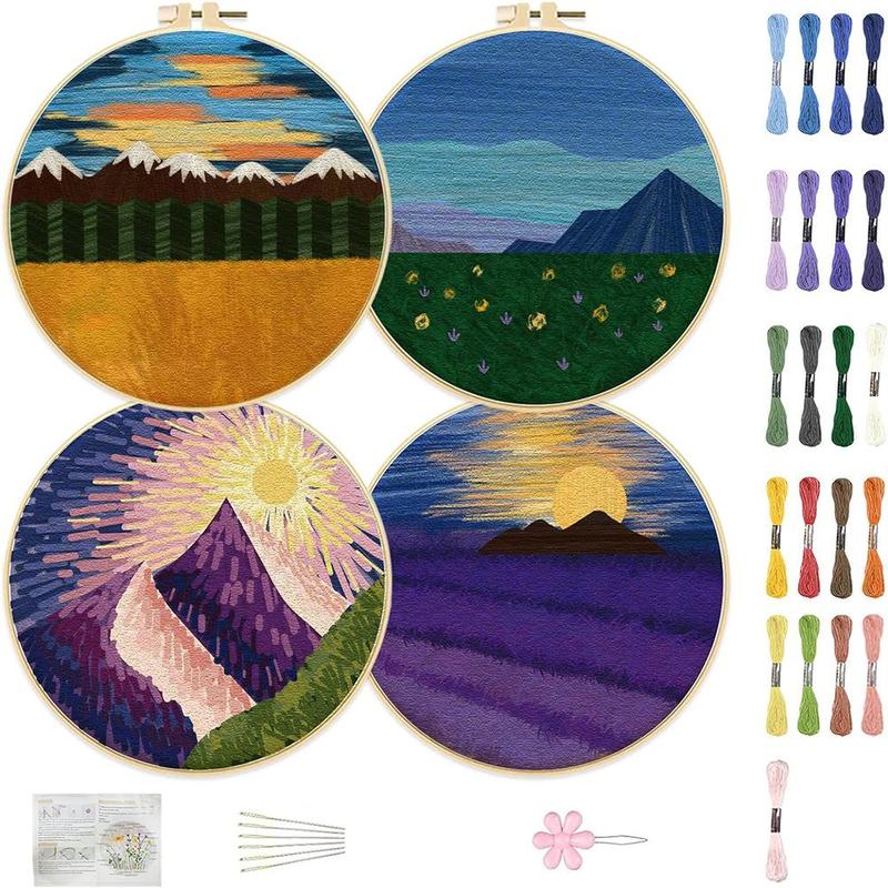 Landscape Pattern DIY Embroidery Kit, 1 Set DIY Embroidery Set with Random Color Tool & Instructions, Embroidery Supplies for Beginners [Package List As Picture Shown]