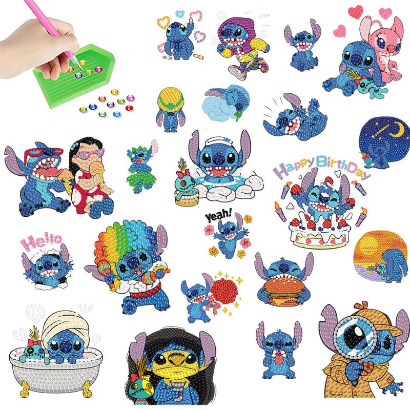 Cartoon Stitch Diamond Art Painting Sticker, 1 Set DIY Diamond Art Painting Sticker, DIY Decorative Art Picture for Home Bedroom