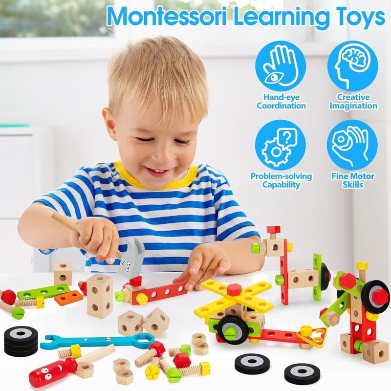 Christmas gift for kids Kids Tool Set Toy, Stem Montessori Toys for 3 4 5 Years Old Boy Girl, 43 Pcs Wooden Toddler Tool Kits Inc Box, Learning Educational Construction Toy, Birthday for Kids