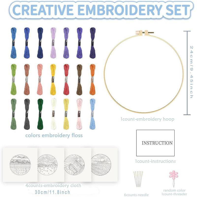 Landscape Pattern DIY Embroidery Kit, 1 Set DIY Embroidery Set with Random Color Tool & Instructions, Embroidery Supplies for Beginners [Package List As Picture Shown]